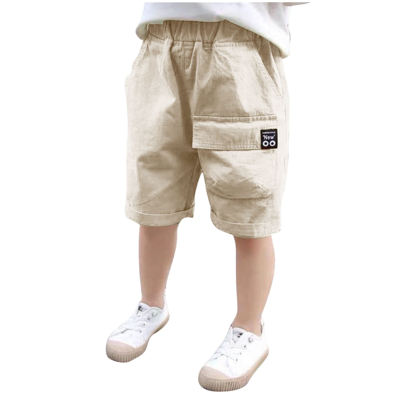 LNWUY (4-15 Years) Boys Summer Solid Color with Pockets Shorts Elastic Summer Thin Work Pants Shorts Outdoor Casual Pants Yellow 110