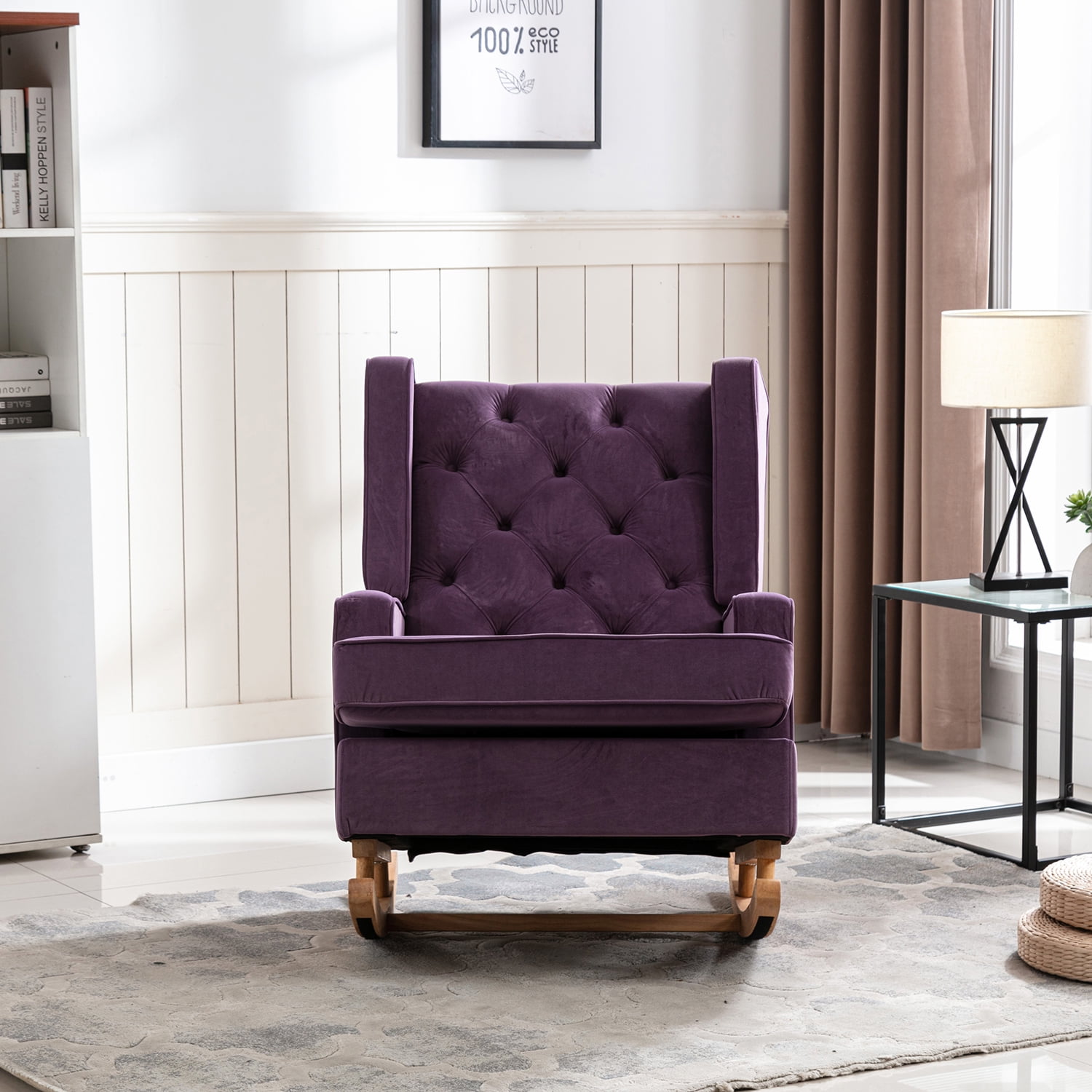 Kepooman Modern High Back Rocking Chair, Padded Seating for Living Room & Office, Purple Kepooman Modern High Back Rocking Chair, Padded Seating for Living Room & Office, Purple