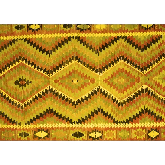 Ahgly Company Machine Washable Indoor Rectangle Southwestern Yellow Country Area Rugs, 6' x 9'