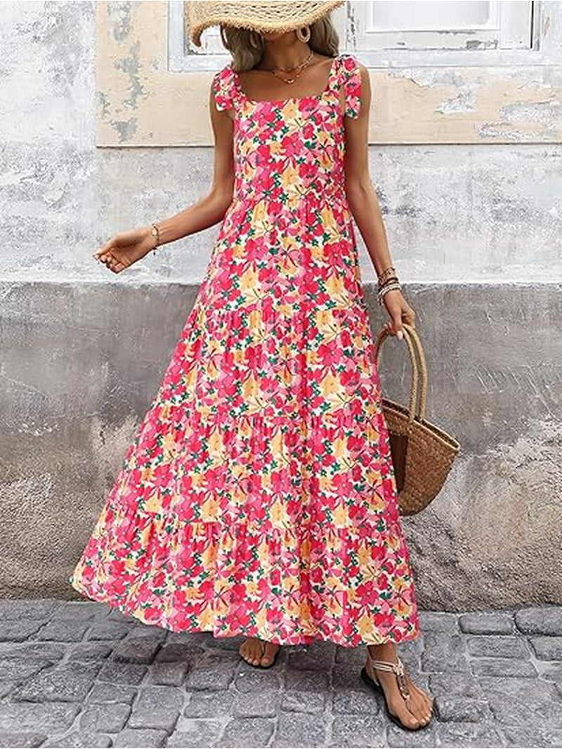 womens maxi dresses casual PRETTYGARDEN Women's Summer Dress Wrap Floral Boho Short S from petite to plus size Casual Vacation Solid Color Waist