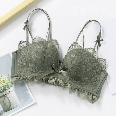 ALLLIST Womens Bras Green Wirefree Lace Bralette Soft Solid T Shirt Bras for Ladies Size S-XL