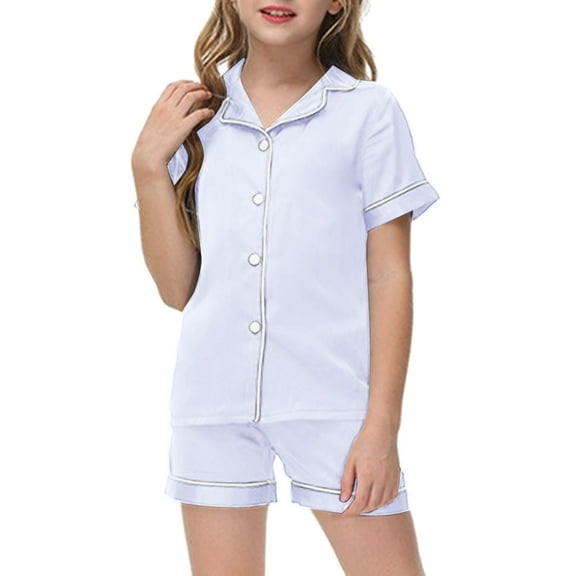 Toddler Satin PJS Short Sleeve Button-Down Loungewear with Shorts Girls Summer Clothes Clothes for Girls 2T