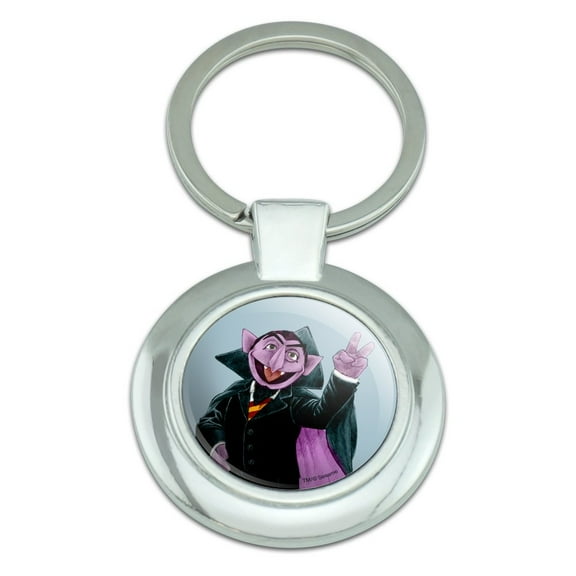 Sesame Street Vintage Count Von Count Keychain Classy Round Chrome Plated Metal