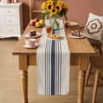 thumbnail image 3 of Midnight Blue Striped Table Runner, Beige Geometric Modern Art Washable Cotton Linen Table Runners 48 Inches Long, Dresser Scarf Runner for Nightstand/Coffee/End Tables 13''x48'', 3 of 8