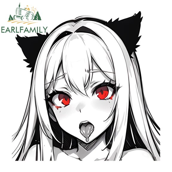 EARLFAMILY 5.1" Black and White Demon Girl Anime Peeker Car Decal Vinyl Sticker