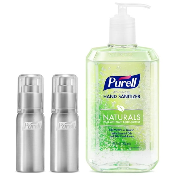 Advanced Hand Sanitizer Naturals Refillable Aluminum Bottles, (2) 2 fl oz Travel-Size Bottles (Shipped Empty) and (1) 24 fl oz Refill (Pack of 1) – 3282-12KIT-EC
