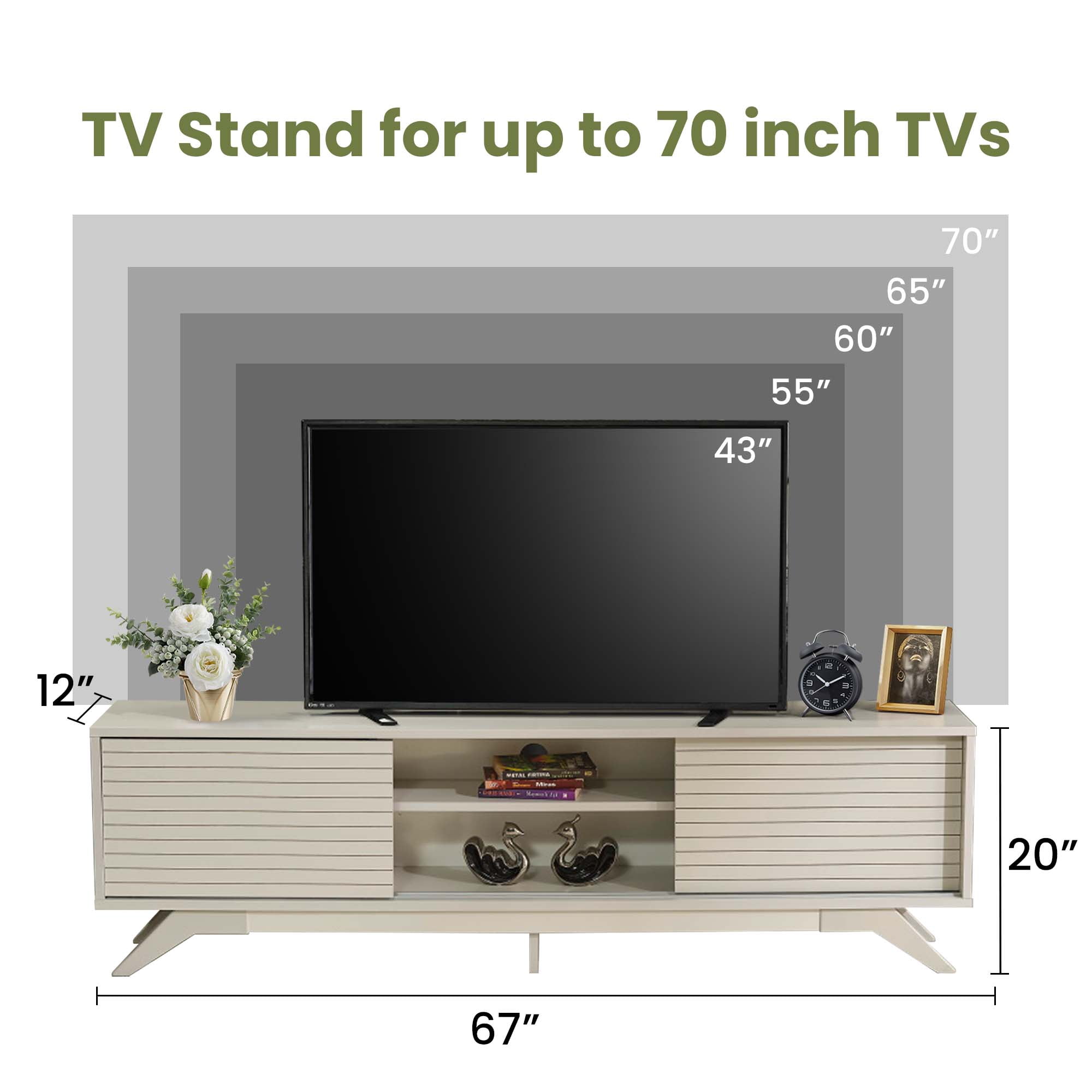 Aukfa Modern TV Stand for TVs up to 70" - TV Cabinet with 2 Sliding Door for living Room - Gray