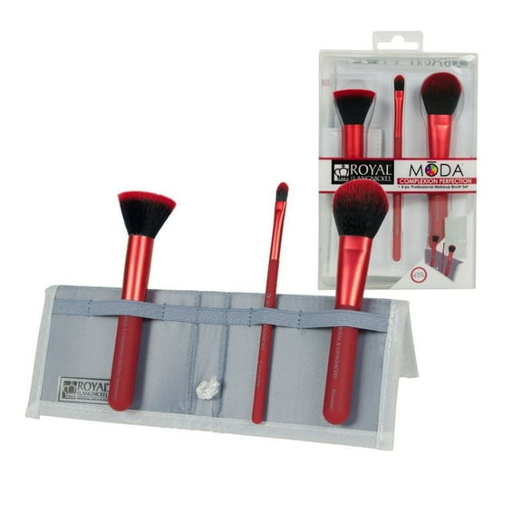 Moda Brush Complexion Perfection 4pc Travel Sized Red Makeup Brush Set