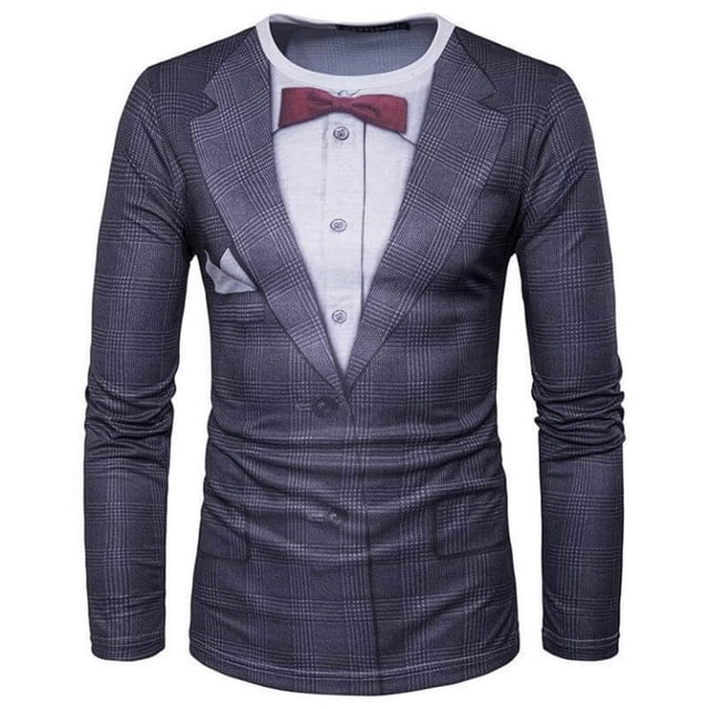 Camiseta con estampado 3D de esmoquin de traje realista para hombre camiseta de manga larga informal de moda sudadera ropa de calle transpirable