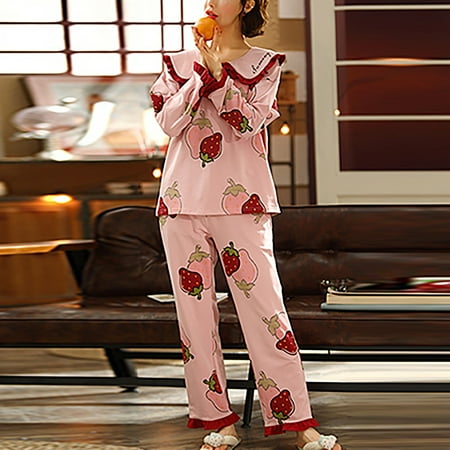 

Women Fashion Print Sets Wear Lounge Wear Pocket Home Sleep Set Tops+Pants
