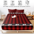 thumbnail image 5 of Twin Sze Fitted Sheet Set - Red Black Plaid 2 Piece Bedding Sets 16" Deep Pocket Fitted Sheet with 1 Pillowcase, Country Vintage Bear Buffalo Gingham Brushed Microfiber Hotel Luxury Bed Sheets, 5 of 9