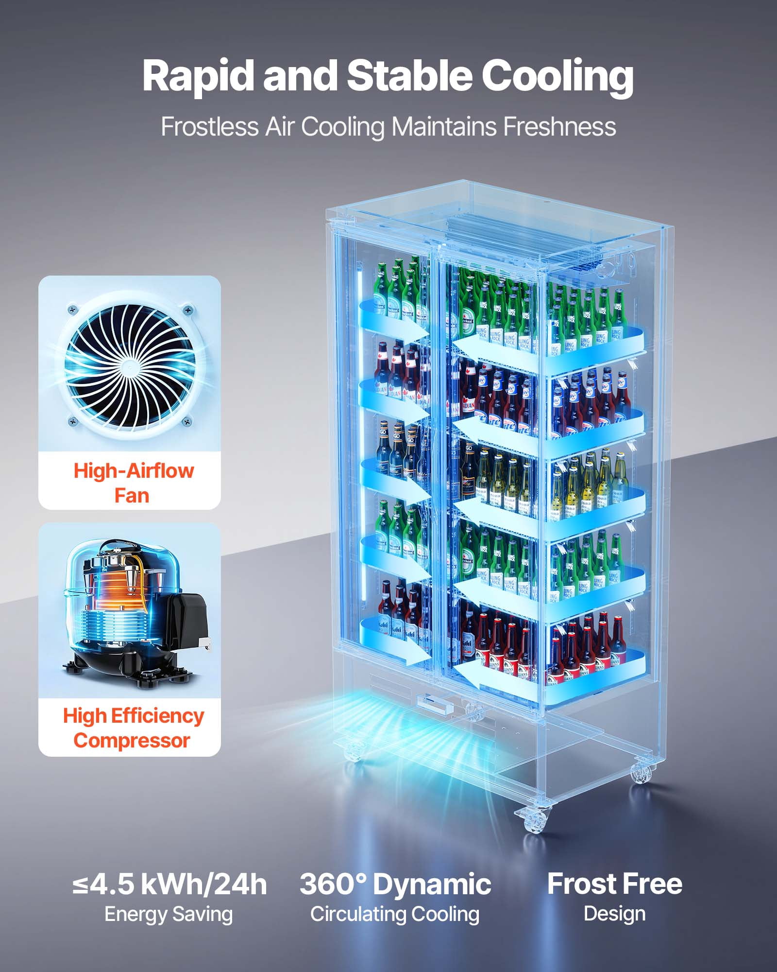 VEVOR Commercial Merchandiser Refrigerator, 24.9 Cu.Ft / 705L Upright Beverage Cooler, 2 Glass Door Display Refrigerator with 5 Adjustable Shelves,Soft LED Light & Casters for Bars Shops Supermarkets