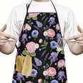 thumbnail image 2 of Pioneer Flower Floral Print Pattern Cotton Linen Apron with Pockets, Waterproof Adjustable, 33x27 Inch for Kitchen, Gardening, BBQ, Salon, 2 of 6
