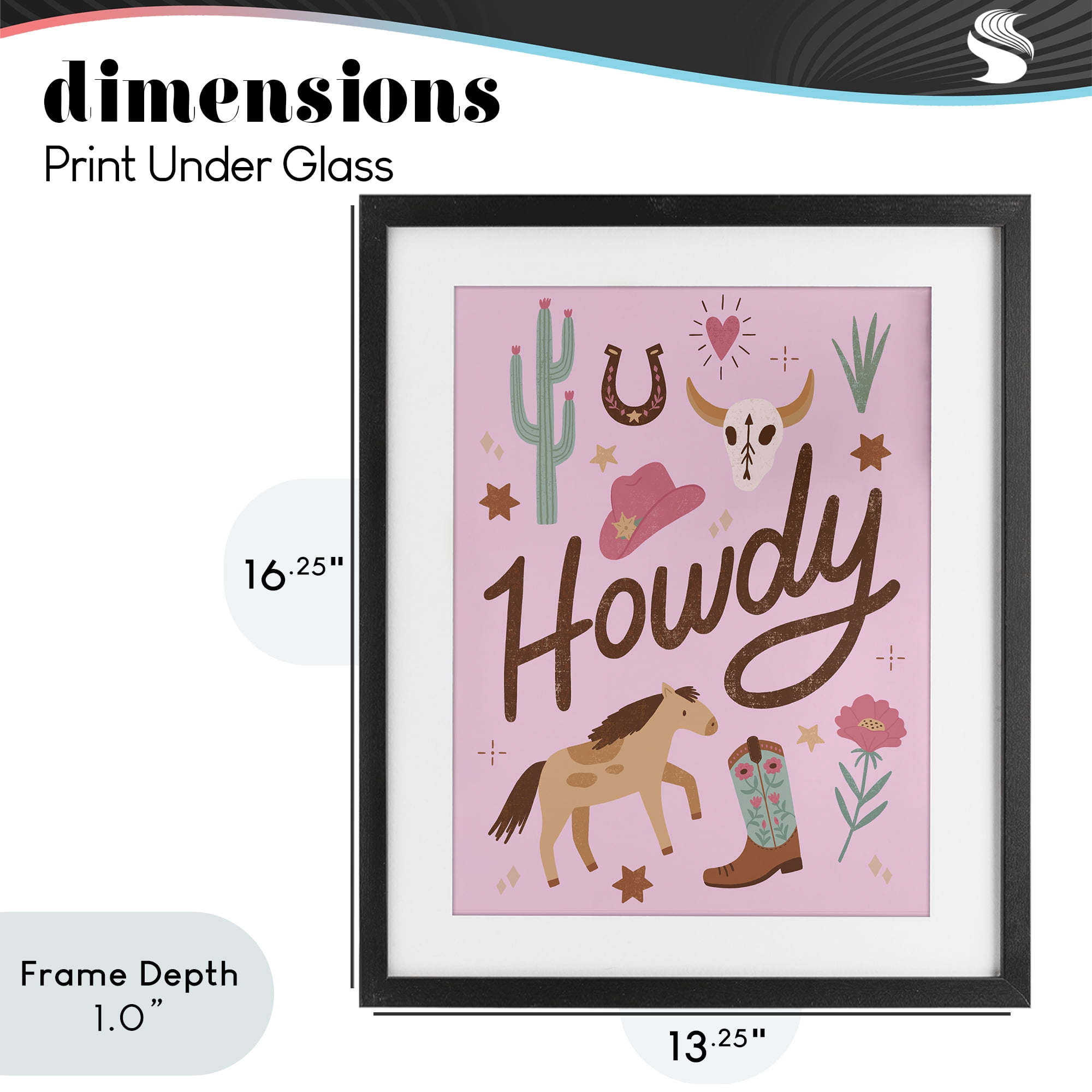 Stupell Industries Western Boho Girl Howdy Black Framed Print Under Glass, design by Nina Seven