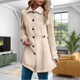 thumbnail image 2 of Duoif Women's Coats Women's Trench Coat Double Breasted Classic Lapel Petite Overcoat Belted Slim Outerwear Coat Jackets for Women Beige S, 2 of 4