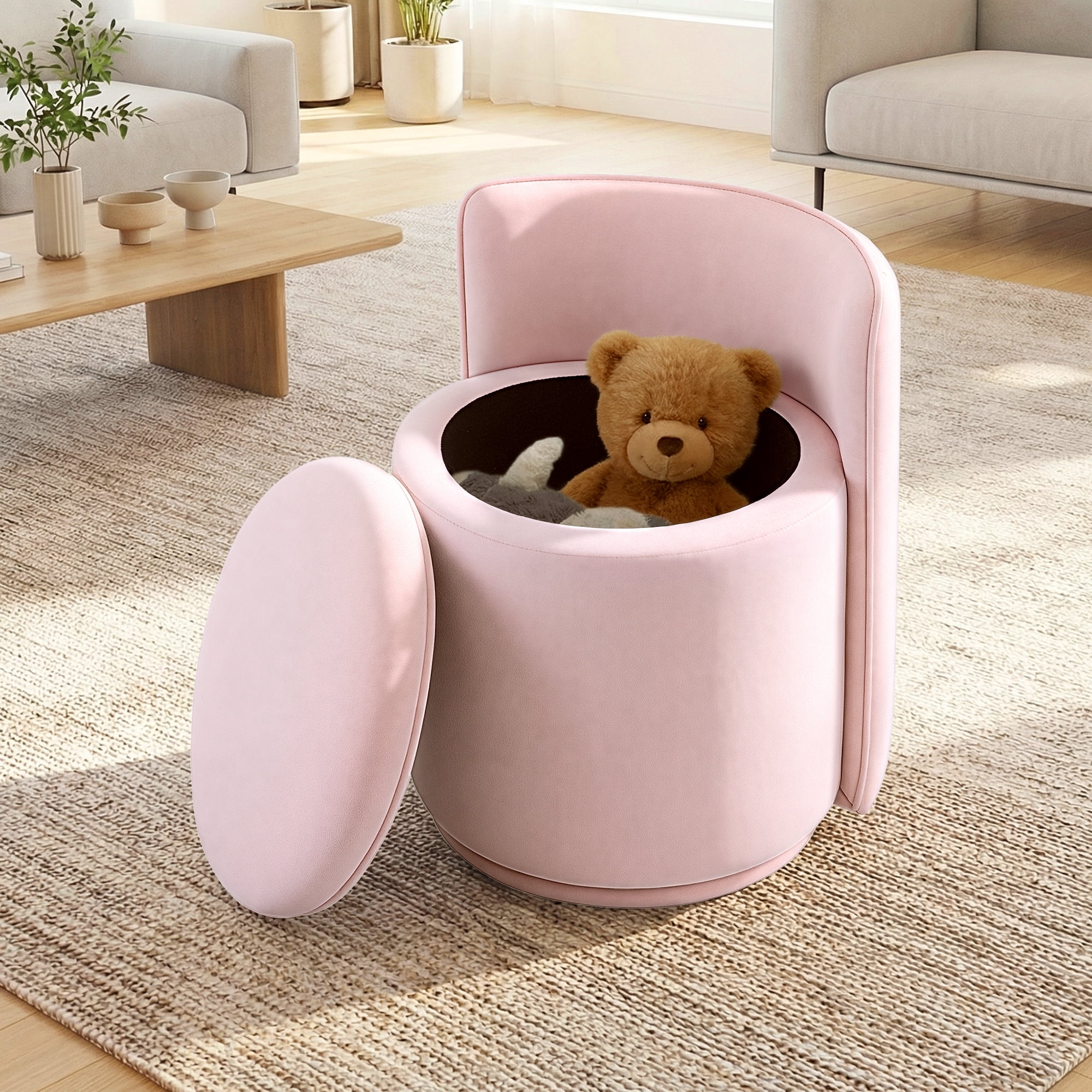 COOLHUT Vanity Chair, Upholstered Vanity Stool with Storage, Velvet Swivel Accent Chair, No Assembly Small Accent Stool, Makeup Chair for Bedroom, Living Room and Dressing Area, Pink