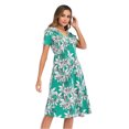thumbnail image 1 of FcBaudy Robe à Manches Courtes Col Rond Hauteur Genou, Robes d'Été pour Femmes, Robes Décontractées à Manches Courtes Col en V à Fleurs pour Femmes Robe de Plage d'Été Mode Robe pour Femmes, 1 of 1