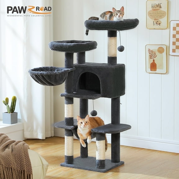 PAWZ Road 46.5" Large Cat Tree Multi-Level Cat Tower with Top Perchs&Big Condo Indoor Dark Gray