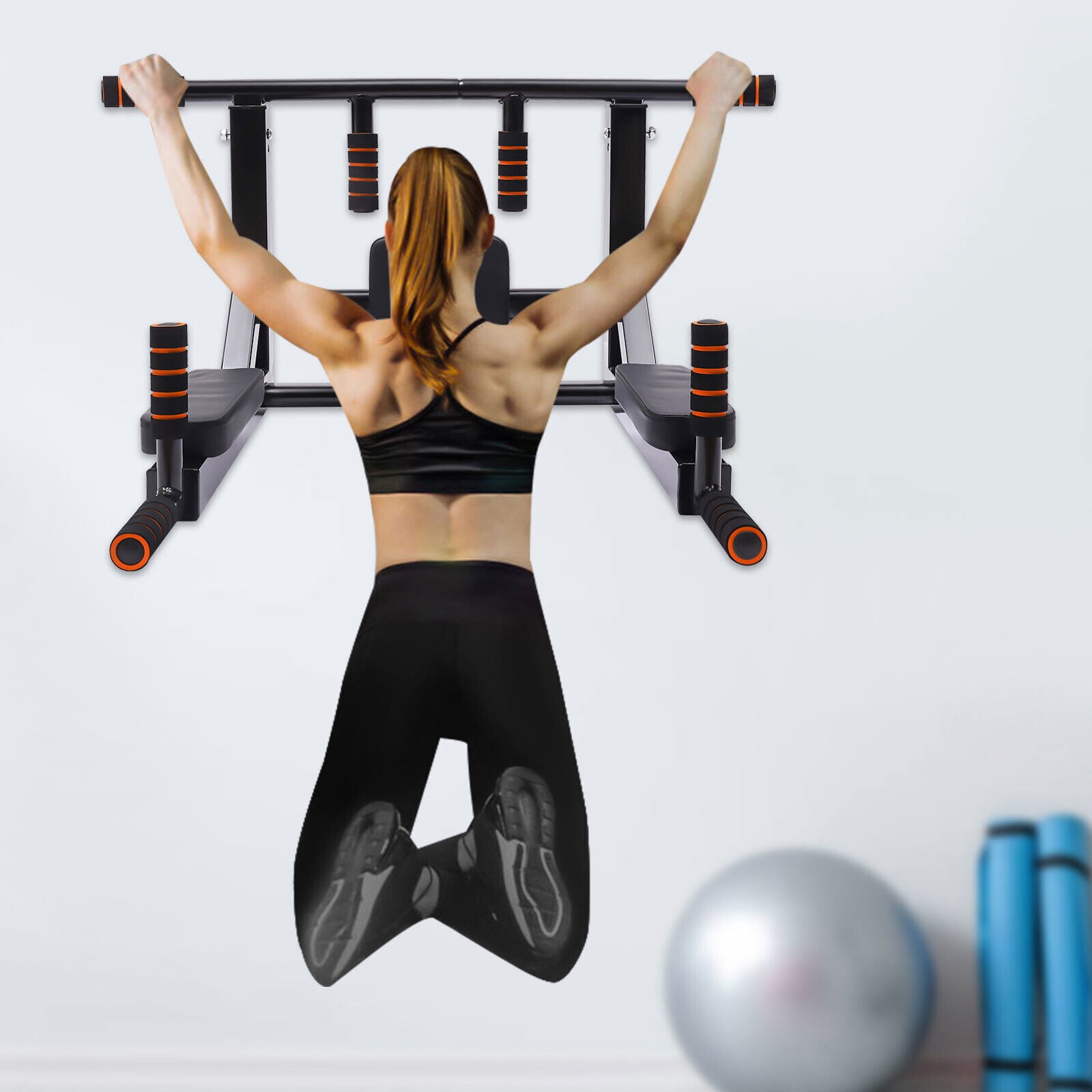Pull Up Bar Raise Dip Station Vertical Knee Exercise Equipment Home Wall-Mount