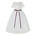 thumbnail image 2 of Ekidsbridal Girl Bridesmaid Flower Girl Dress - Ivory Illusion Lace Tulle Short Sleeves with Rhinestone Sash LG2R7-A (Size: 2-12), 2 of 3