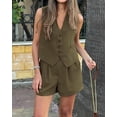 thumbnail image 4 of PRETTYGARDEN Women Summer 2 Piece Outfits V Neck Sleeveless Button Down Vest Shorts Sets Business Work Matching Set, 4 of 7