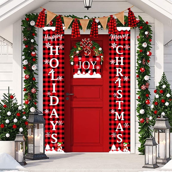 Christmas Banner Flag Set for Home Decoration - Outdoor Door Hanging Flag - Festive Polyester Holiday Decor, Door Hanging Painting Hanging Flag Decoration