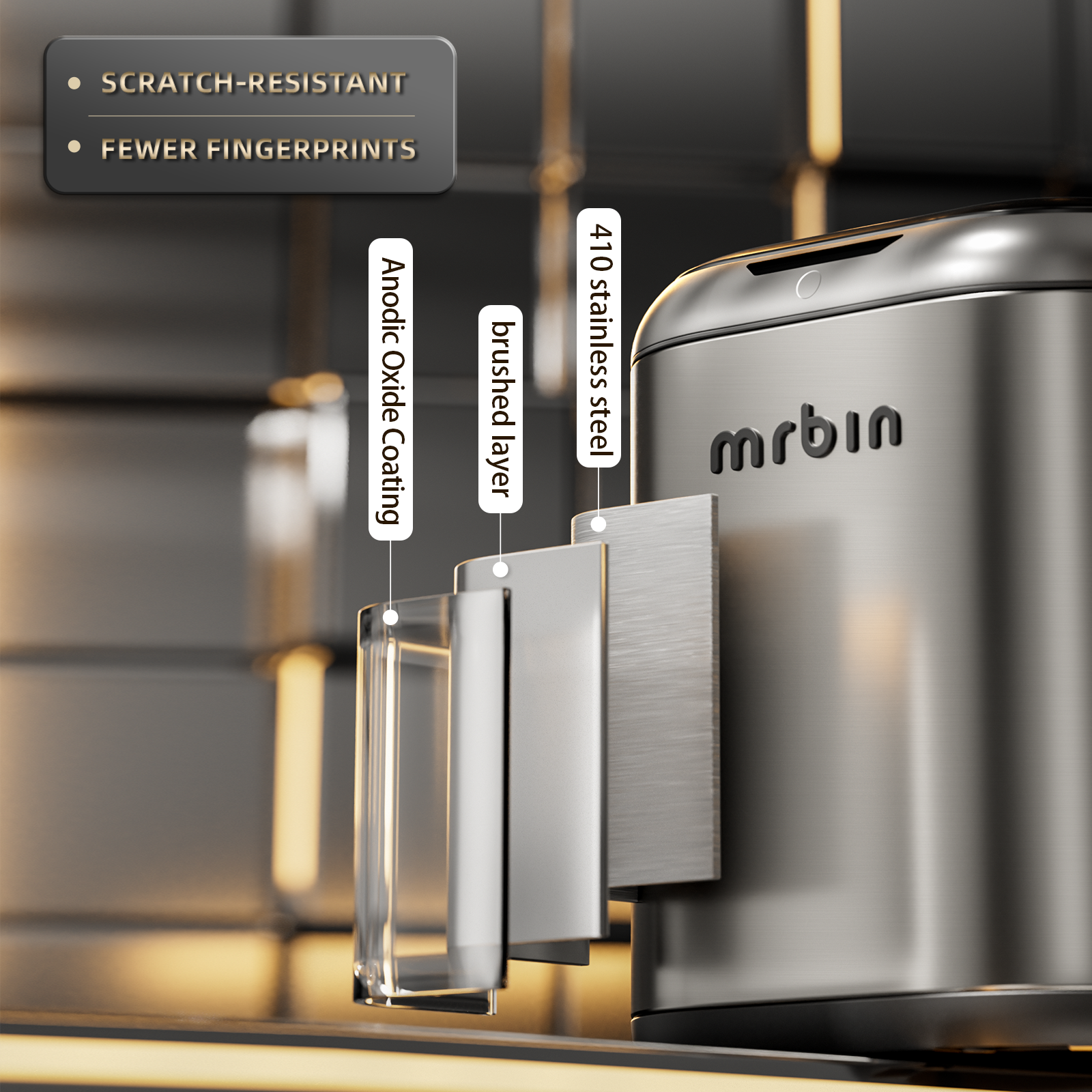 MRBIN Automatic Adsorption Metal Trash Can for Bathroom, Touchless Garbage Bin with Lid, 3.2 Gallon Slim Trash Can for Office and Bedroom, Electric Motion Sensor Waste Basket, Eclipse Grey