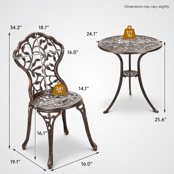 Resenkos Outdoor Cast Aluminum Dining Set for Patio or Deck, 3-Pcs Set, Leaf Bronze