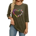 thumbnail image 3 of Enjoytime Fall Womens Tops Hearts Printing Crewneck 3/4 Sleeve Shirts Winter Business Casual Blouses 2025 Army Green M, 3 of 5