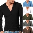 thumbnail image 4 of Mens Casual Henley Shirts Retro Long Sleeve Tee T-Shirt Pullover Top Blouse, 4 of 11