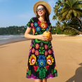 thumbnail image 4 of Balery Traditional Floral Polish Vestidos sueltos de manga corta para mujer, vestidos de verano 2025, vestidos casuales de corte A con vuelo., 4 of 6