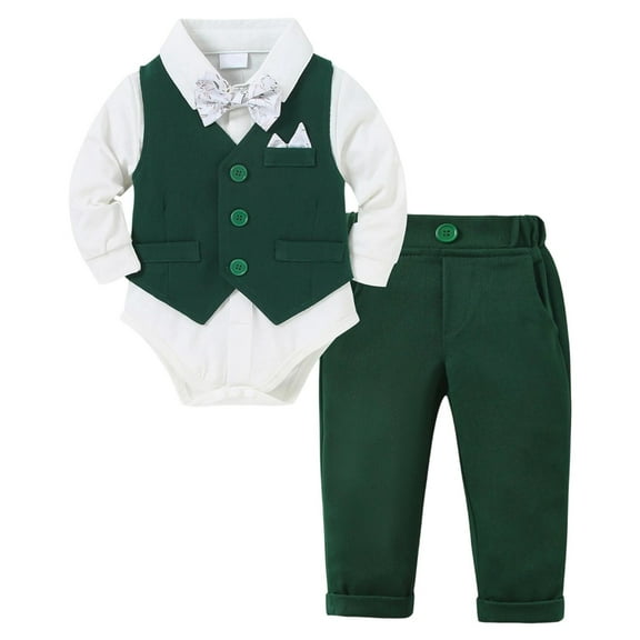 Fgnfyis Boys Outfits and Sets Elegant Gentleman Style Childrens Dress Bodysuit for Spring Autumn Season Toddler Fashion Wear Green 0-3 Months
