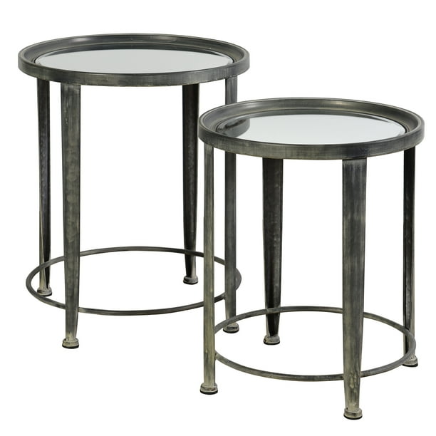Nesting Round Side Tables Blackened SilverGrey Set of 2