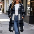 thumbnail image 5 of Busydd Long Plaid Trench Coat Women Fashion Long Sleeve Zip Up Fall Jackets Casual Hooded Drawstring Outerwear Jacket with Pockets, 5 of 10