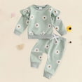 thumbnail image 2 of CPNG Toddler Infant Baby Girls and Boys Sportswear Outfits Flower Print Ruffled Long Sleeve Pullover Sweatshirt and Matching Pants 2 Piece Set, 2 of 7