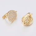 thumbnail image 3 of 2pcs Brass Micro Pave Cubic Zirconia Hoop Earring Findings with Latch Back Closure Flat Round Clear Golden 16x12x13mm Hole: 1.2mm Pin: 1.2mm, 3 of 3