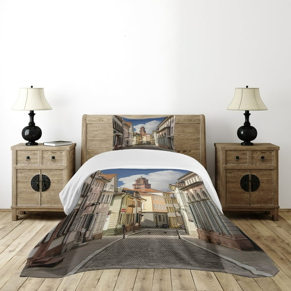 Ambesonne European Quilted Bedspread Set 2 Pcs, Heidelberg Streets, Twin Size, Multicolor
