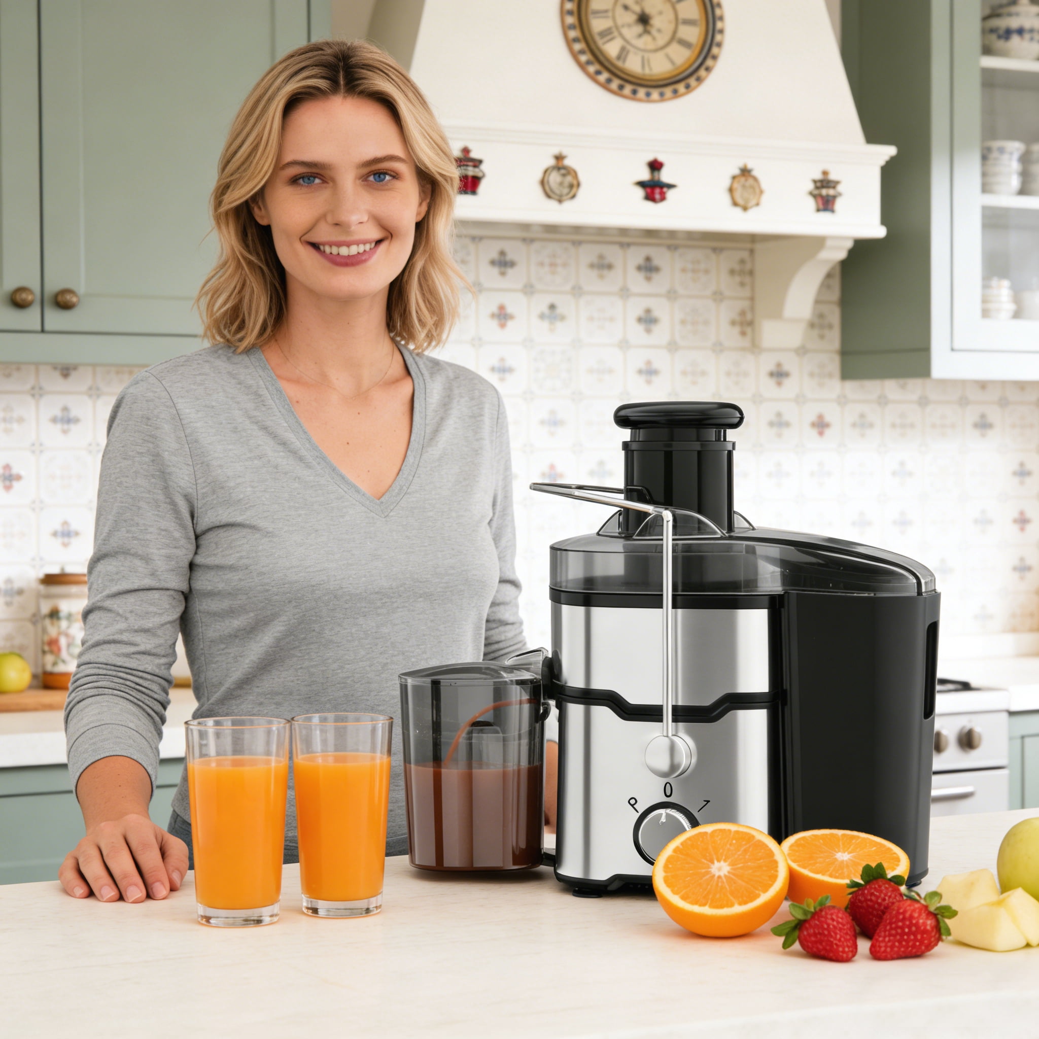 Behome Juicer Machines, 400W Juice Extractor with 2 Speeds,Centrifugal Juicer with 2.6" Wide Feed Chute for Vegetable&Fruit, Easy to Clean, Silver