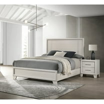 Beautiful Lustrous White Cream Finish Queen Size Panel Bed 2x Nightstand 3pc Bedroom Set