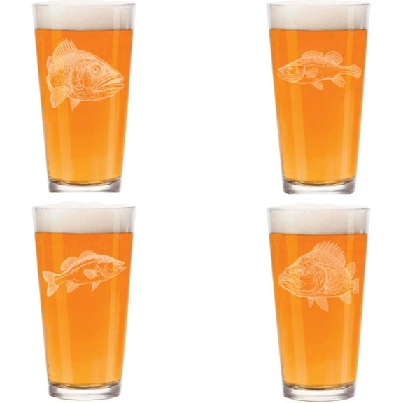 16 oz Beer Pint Glass Gift Set Of 4 Bass Fish Collection