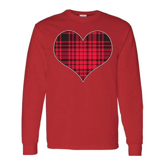 Inktastic Red Plaid Heart Long Sleeve T-Shirt