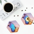 thumbnail image 5 of Lsque Morpho butterfly and dandelion Pattern 4" Drink Coasters Set of 6, Leather Absorbent Coasters, Table Coaster Set Decorative Coffee Cup Coasters Housewarming Gift,Hexagon, 5 of 7
