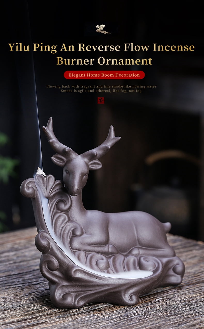 Creative Deer Backflow Incense Burner Purple Clay Waterfall Reflux Incense Holder Aromatherapy Handicraft for Home Decoration