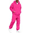 thumbnail image 2 of Mens 2 Piece Outfits Long Sleeve Half Zip Hoodies Joggers Solid Color Pullover Casual Streetwear Comfortable Tracksuit Men Hot Pink L, 2 of 8