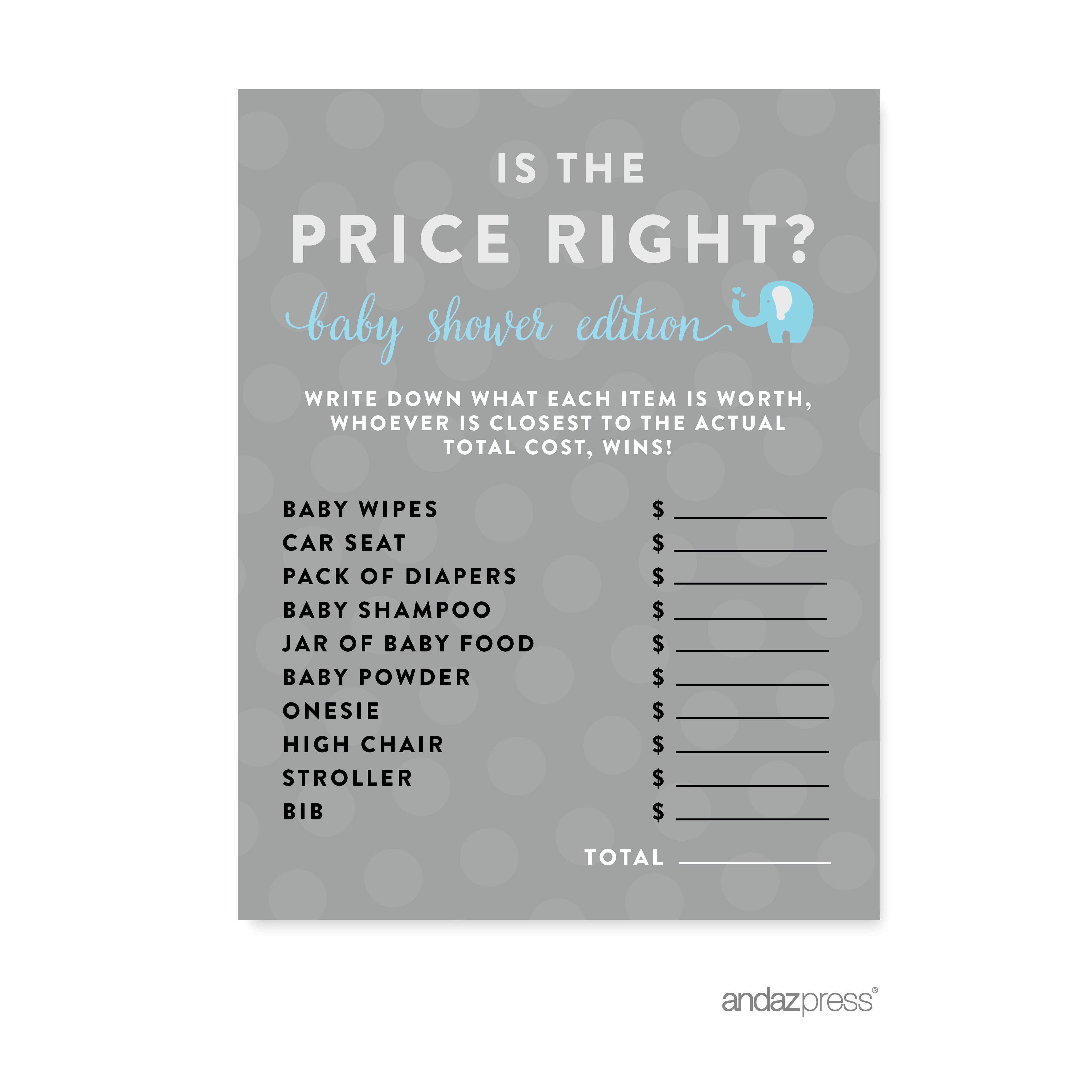 Is The Price Right Gray Boy Elephant Baby Shower Games 20 Pack Is The Price Right Gray Boy Elephant Baby Shower Games 20 Pack