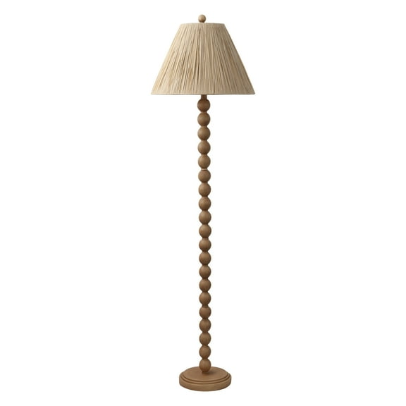 JONATHAN Y Wren 61.5" Modern Rustic Bobbin Pleated Paper Shade/Resin LED Floor Lamp, Brown Wood Finish/Light Brown, JYL5400A