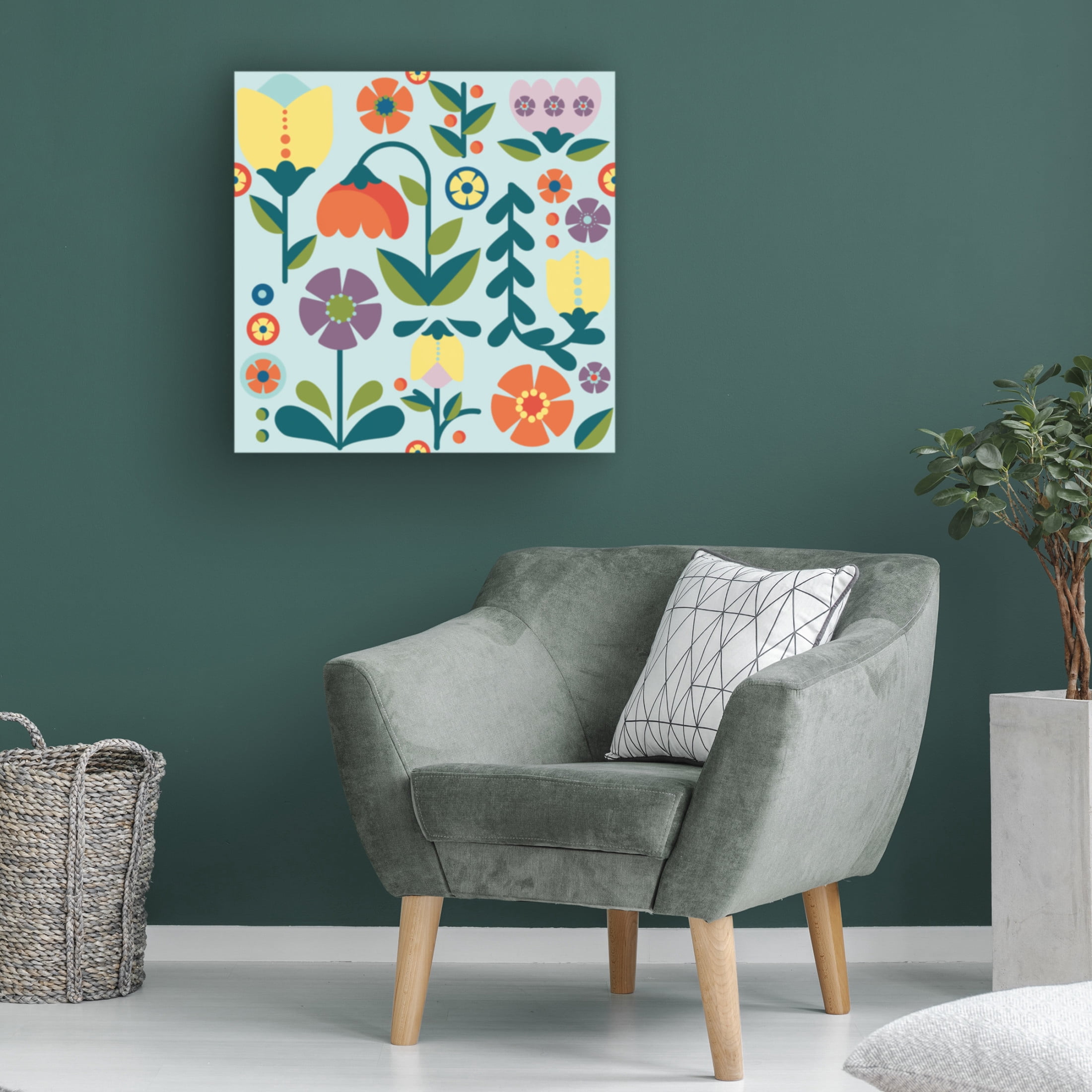 Canvas Wall Art - Jean Plout 'Retro Floral Pattern A' Wall Art for Living Room, Bedroom, or Office Décor by Trademark Fine Art - 35 x 35 Inches