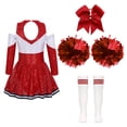 thumbnail image 2 of iiniim Costume de Cheerleading pour Filles Enfants Carnaval Cosplay Tenues Robe de Danse à Paillettes Manches Longues Épaules Dénudées Rouge 8, 2 of 5
