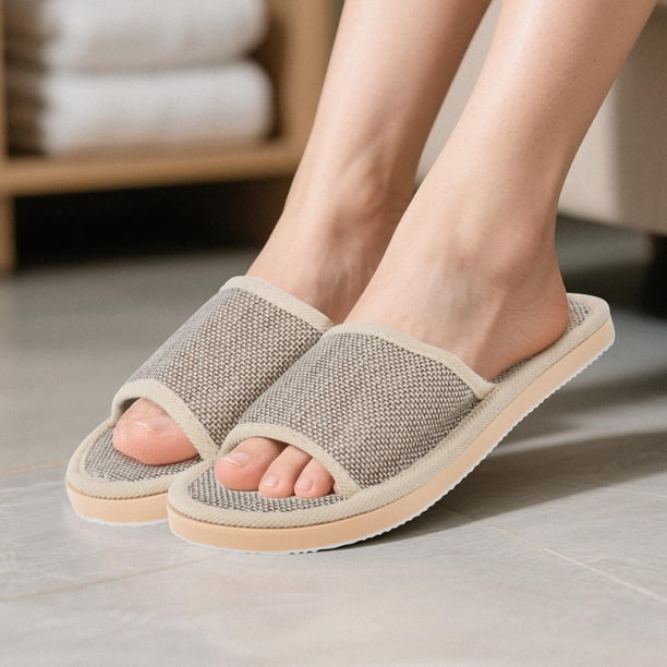 IDEANATEGRATE 2 Pares De Slippers De Lino Beige Con Suela Eva Impermeable Y Antideslizante