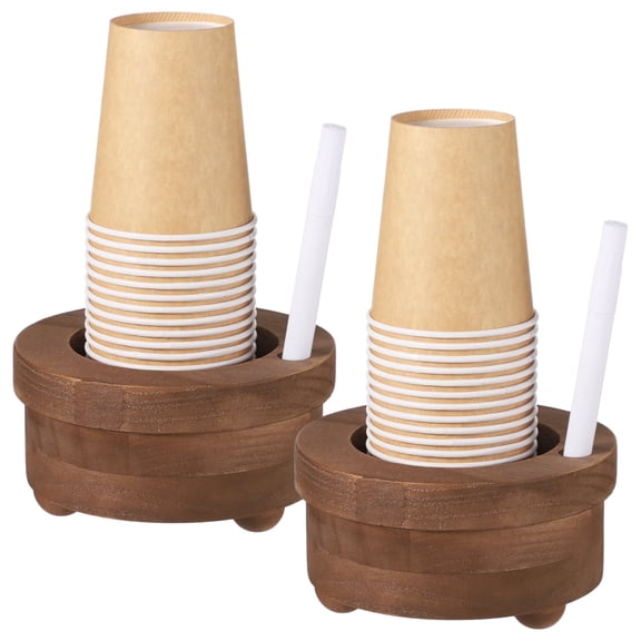 2 PCS Wooden Disposable Cup Holder, Wooden Cup Organizer with Marker Slot, Party Drinks Cup Holder Drinkware Accessories